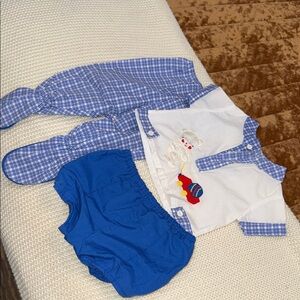Vintage Blue and White Baby Outfit Set 3 piece